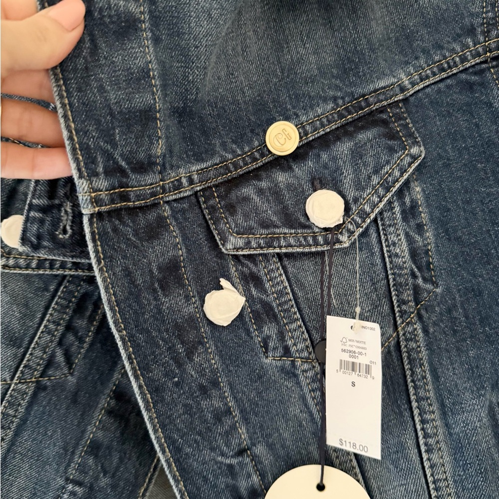 cult gaia Indigo Cropped Asymmetric Denim Jacket - Picture 4 of 7